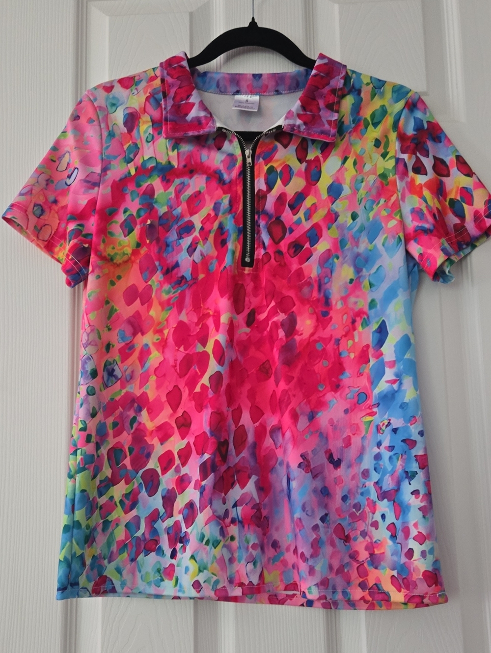 Vibrant Multi-Color Short Sleeve Zip Polo